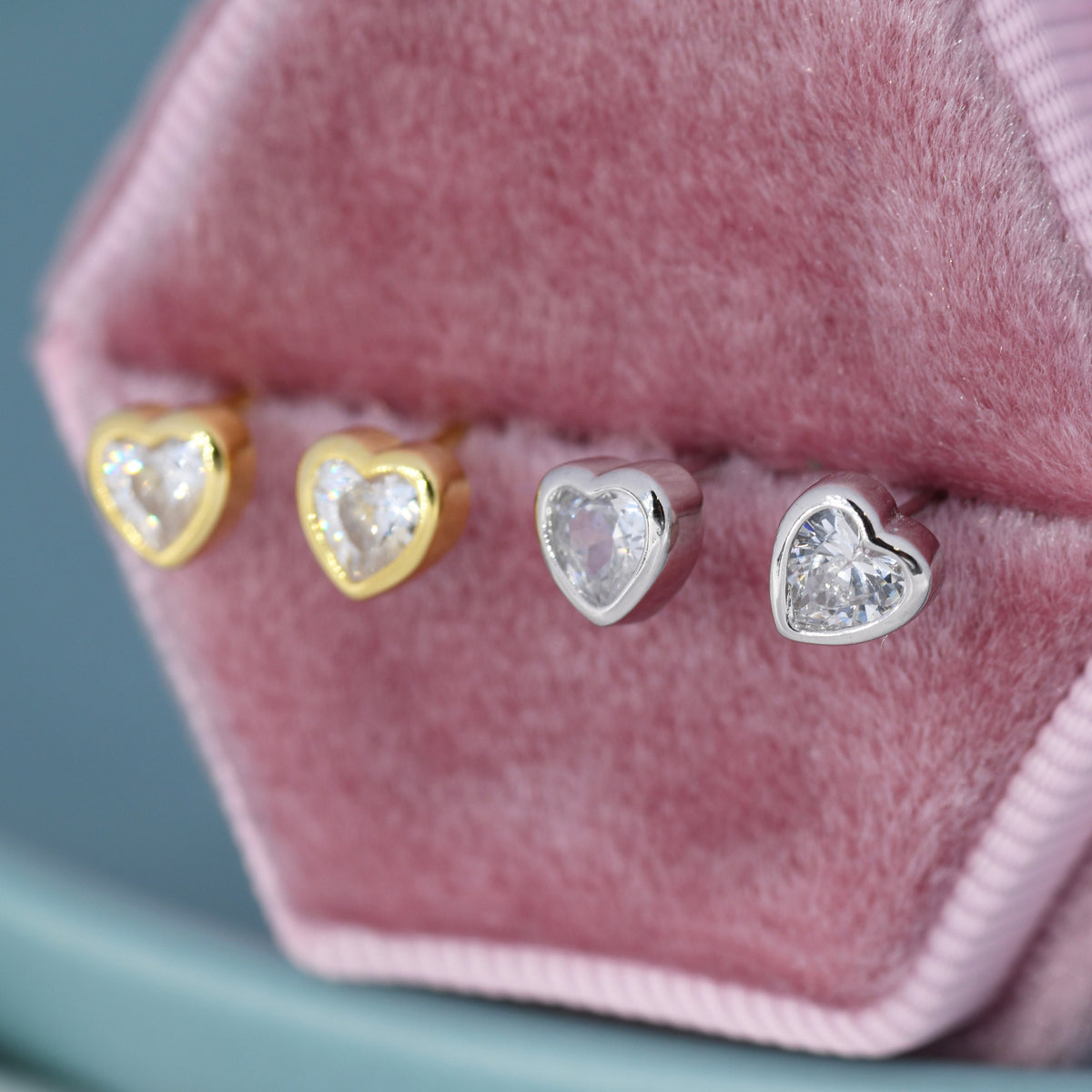 Tiny CZ Heart Stud Earrings in Sterling Silver, Silver or Gold, Crystal Heart Earrings, Stacking Earrings