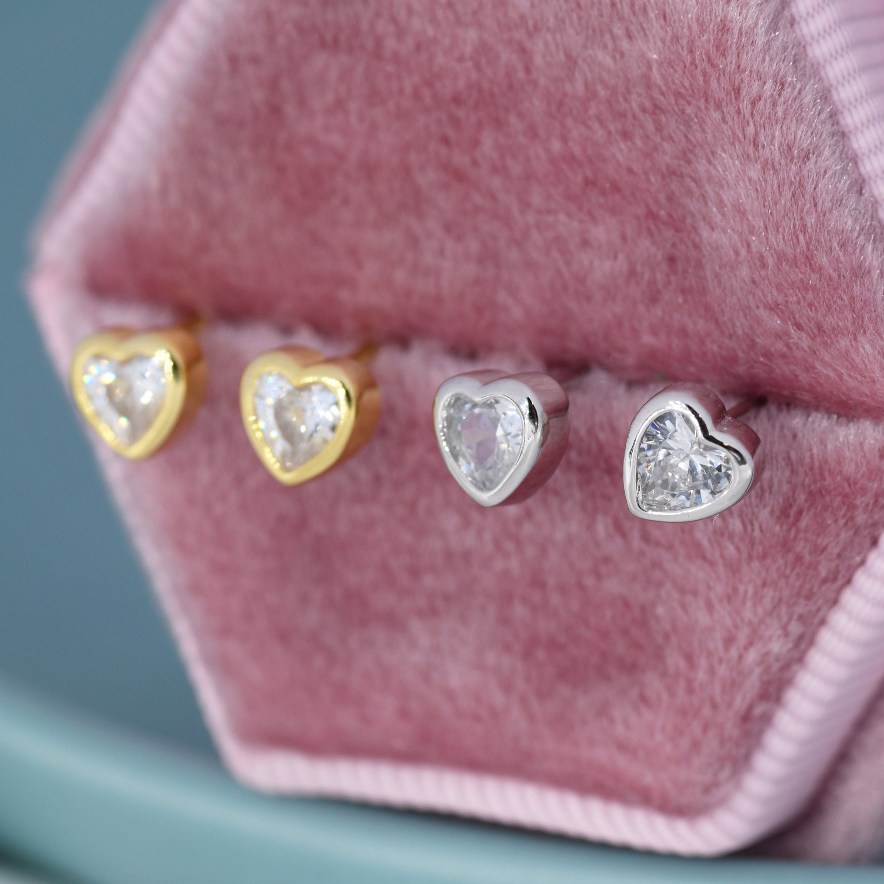 Tiny CZ Heart Stud Earrings in Sterling Silver, Silver or Gold, Crystal Heart Earrings, Stacking Earrings