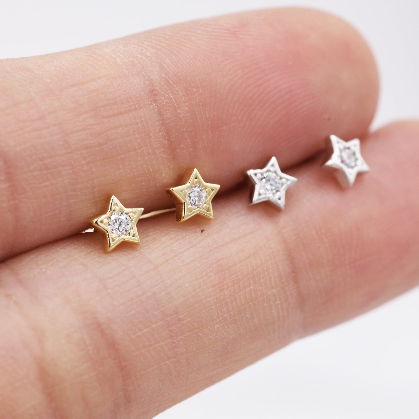 Tiny CZ Star Stud Earrings in Sterling Silver, Silver or Gold,  Crystal Star Earrings, Stacking Earrings