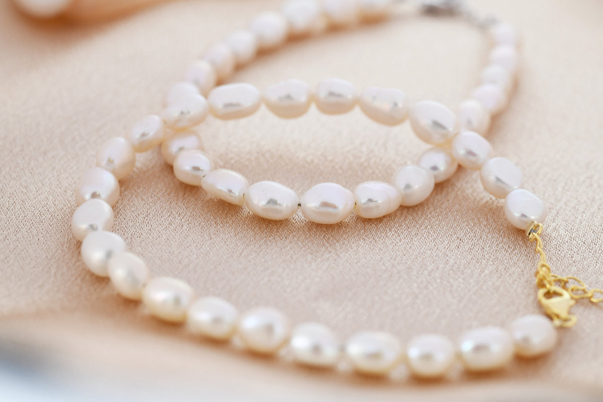Sterling Silver Baroque Pearl Bracelet, Silver or Gold, Genuine Fresh Water Pearls, Natural Pearl Bracelet