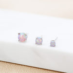 Cosmic Dust Minimalist Opal Stud Earrings in Sterling Silver, Simulated Opal, Blue Lilac Pink Hues