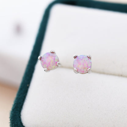 Cosmic Dust Minimalist Opal Stud Earrings in Sterling Silver, Simulated Opal, Blue Lilac Pink Hues