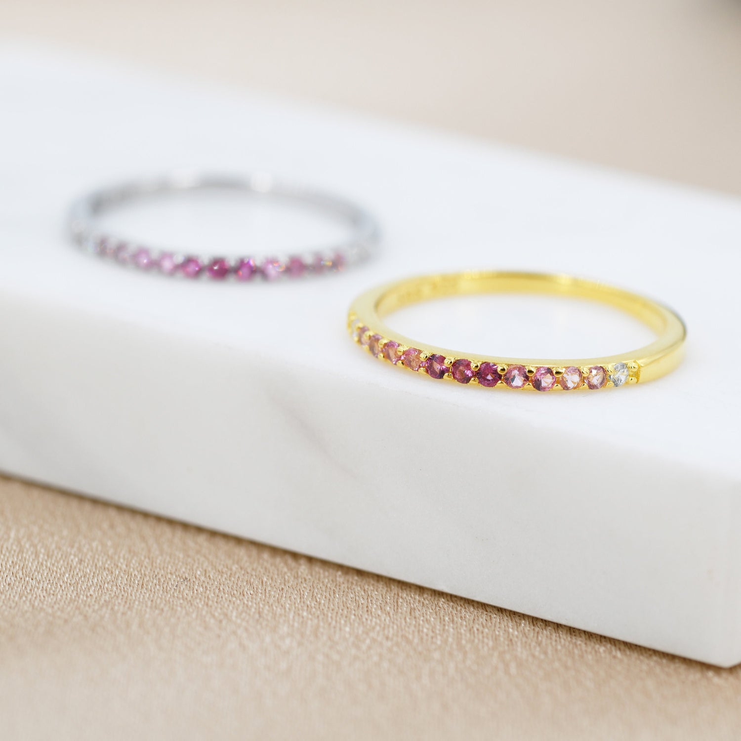 Ruby Red Ombre Half Eternity Ring in Sterling Silver, Silver or Gold, Red CZ Skinny Ring, Minimalist Stacking Ring US 5 - 8