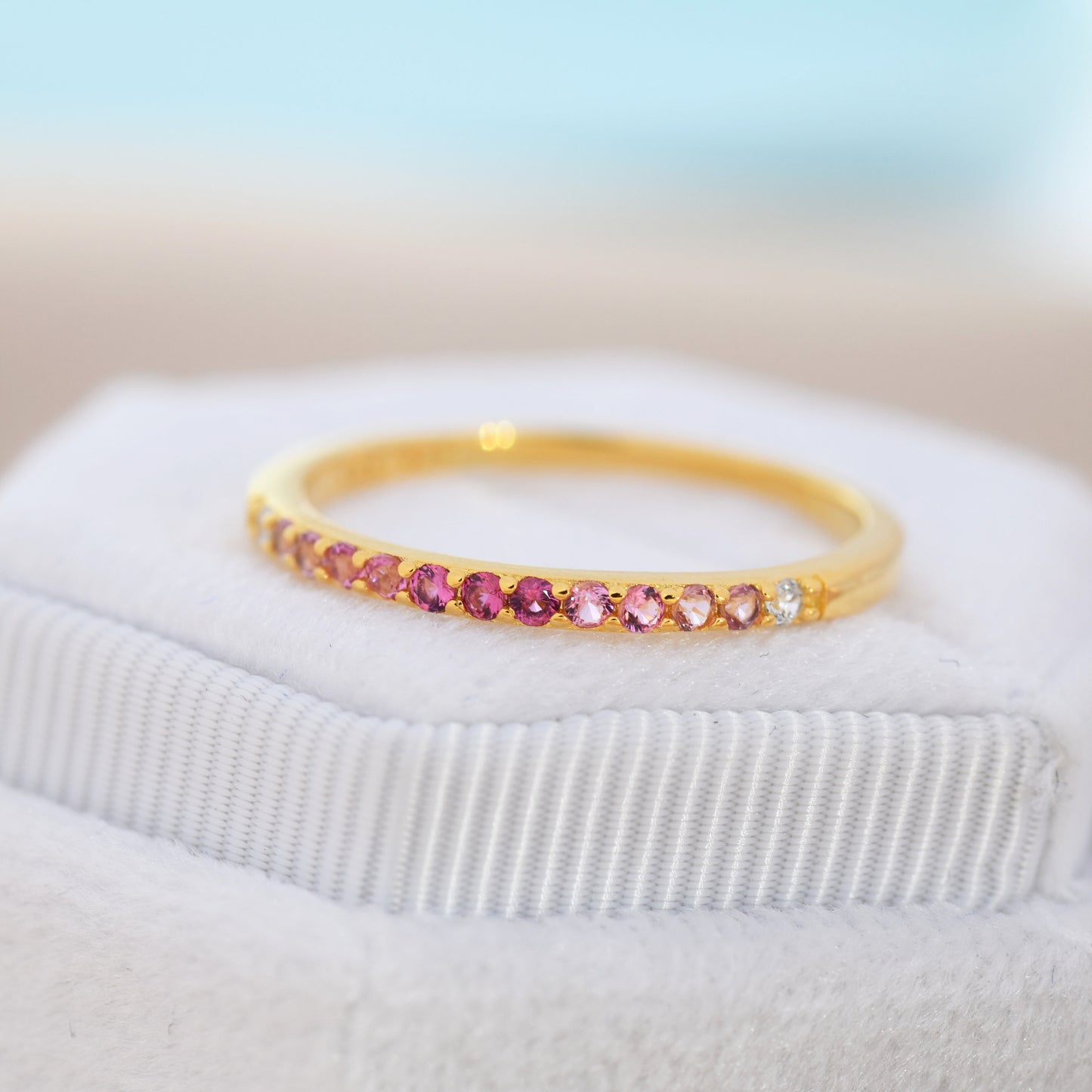 Ruby Red Ombre Half Eternity Ring in Sterling Silver, Silver or Gold, Red CZ Skinny Ring, Minimalist Stacking Ring US 5 - 8