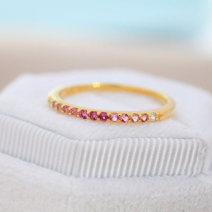 Ruby Red Ombre Half Eternity Ring in Sterling Silver, Silver or Gold, Red CZ Skinny Ring, Minimalist Stacking Ring US 5 - 8