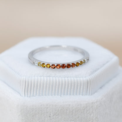 Rainbow Red Ombre Half Eternity Ring in Sterling Silver, Silver or Gold, Garnet Red CZ Skinny Ring, Minimalist Stacking Ring US 5 - 8