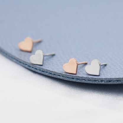 Tiny Heart Stud Earrings in Sterling Silver, Silver or gold or Rose Gold, Heart earring