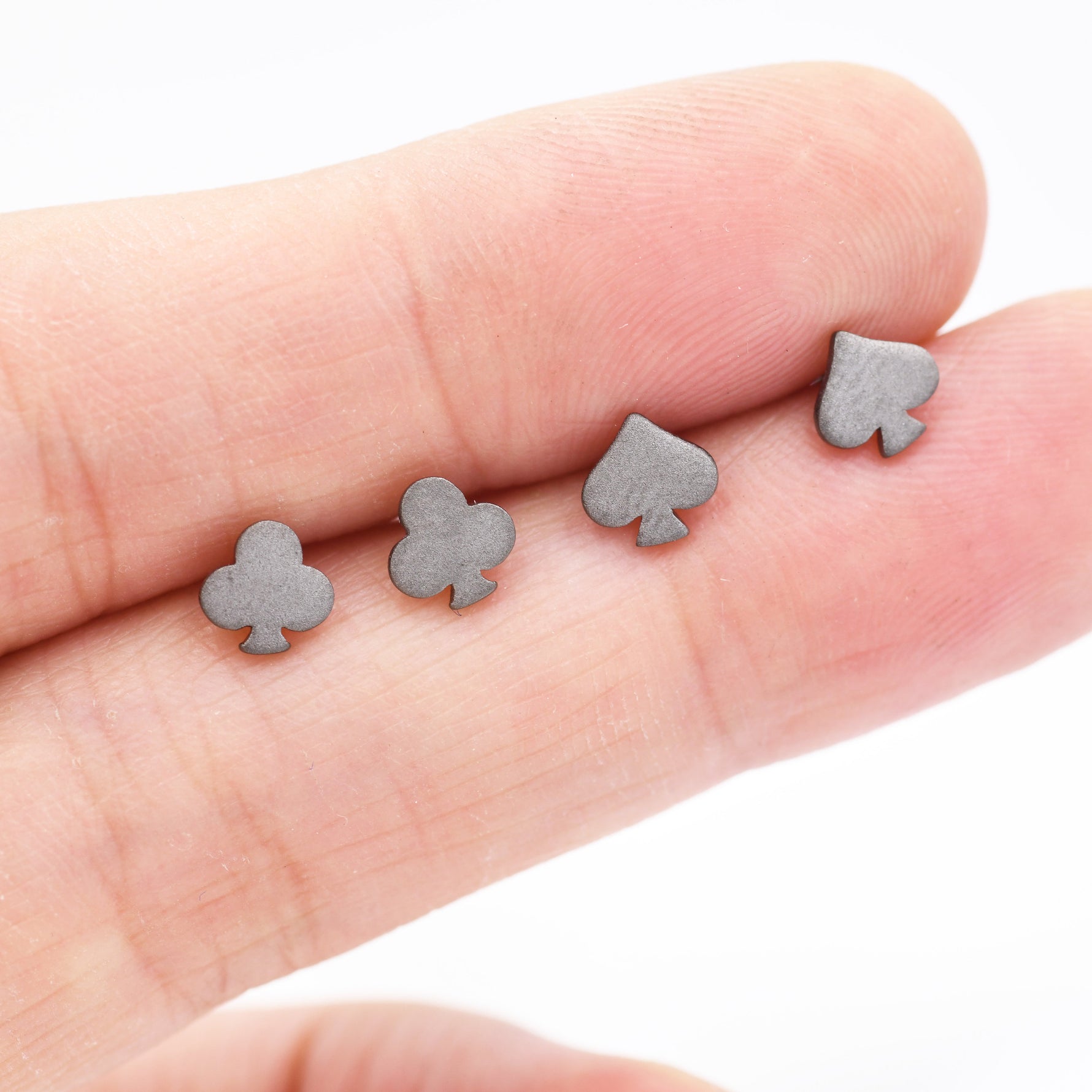 Card Suit Stud Earrings in Sterling Silver, Spade Earrings, Club Earring, Poker Set Earrings
