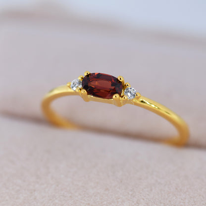 Natural Garnet Ring in Sterling Silver, Silver or Gold, Natural Garnet Ring, Dainty Gemstone Ring, US 5-8