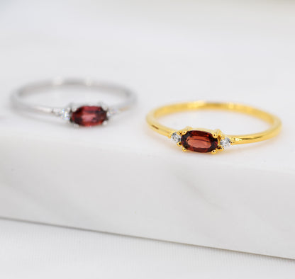 Natural Garnet Ring in Sterling Silver, Silver or Gold, Natural Garnet Ring, Dainty Gemstone Ring, US 5-8