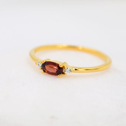 Natural Garnet Ring in Sterling Silver, Silver or Gold, Natural Garnet Ring, Dainty Gemstone Ring, US 5-8