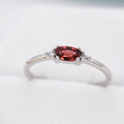 Natural Garnet Ring in Sterling Silver, Silver or Gold, Natural Garnet Ring, Dainty Gemstone Ring, US 5-8