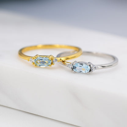 Natural Swiss Blue Topaz Ring in Sterling Silver, Silver or Gold, Natural Blue Topaz Ring, Dainty Gemstone Ring, US 5-8