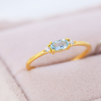 Natural Swiss Blue Topaz Ring in Sterling Silver, Silver or Gold, Natural Blue Topaz Ring, Dainty Gemstone Ring, US 5-8