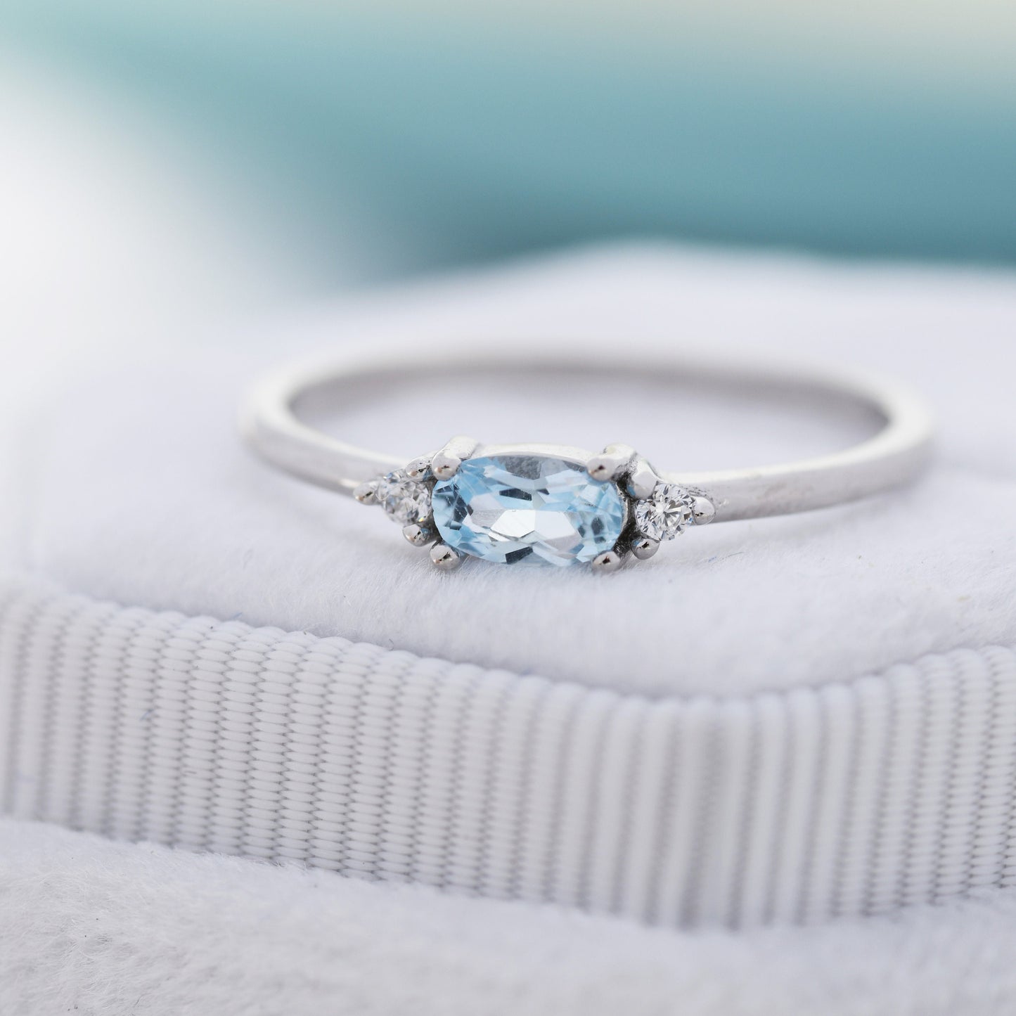 Natural Swiss Blue Topaz Ring in Sterling Silver, Silver or Gold, Natural Blue Topaz Ring, Dainty Gemstone Ring, US 5-8