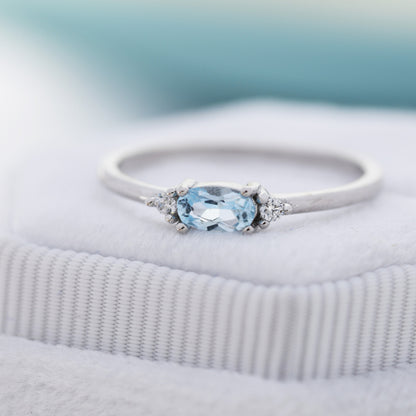 Natural Swiss Blue Topaz Ring in Sterling Silver, Silver or Gold, Natural Blue Topaz Ring, Dainty Gemstone Ring, US 5-8