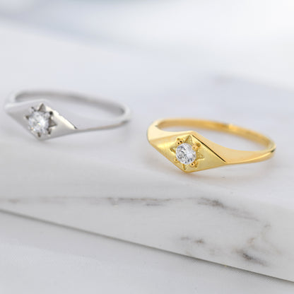 Kite Signet Ring in Sterling Silver, Silver or Gold, Starburst Ring, Rhombus Ring, Statement Ring US 5 - 8