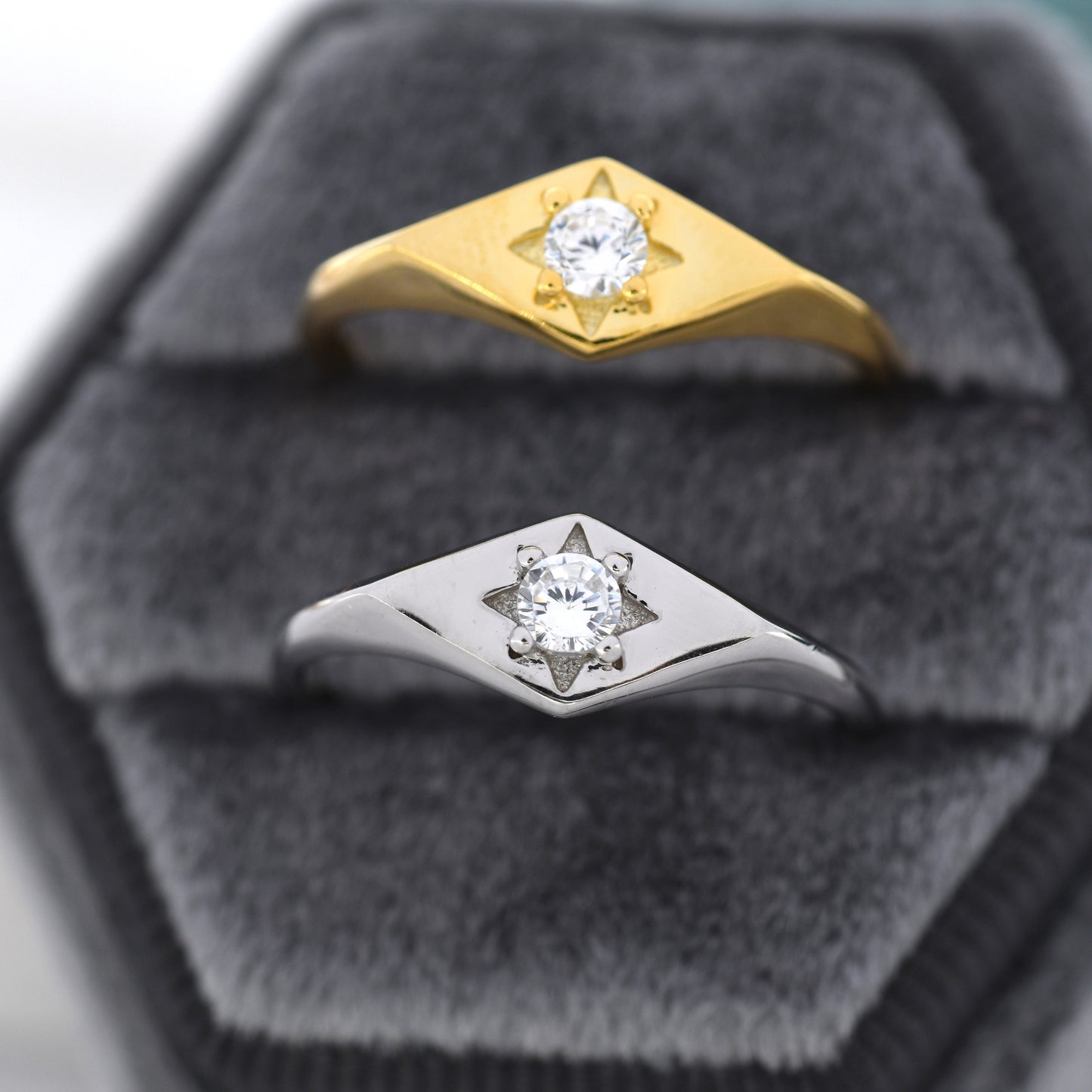 Kite Signet Ring in Sterling Silver, Silver or Gold, Starburst Ring, Rhombus Ring, Statement Ring US 5 - 8