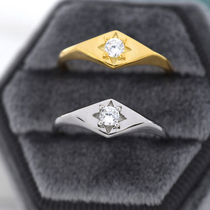Kite Signet Ring in Sterling Silver, Silver or Gold, Starburst Ring, Rhombus Ring, Statement Ring US 5 - 8
