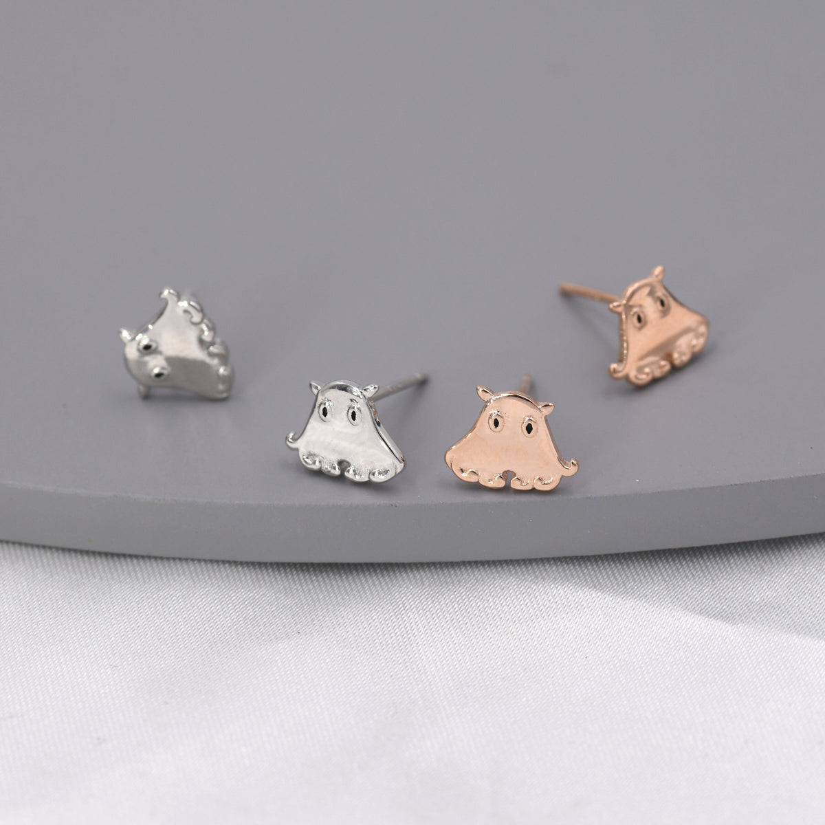 Umbrella Octopus Stud Earrings in Sterling Silver, Silver or Rose Gold, Ocean Animal Earrings, Nature Inspired