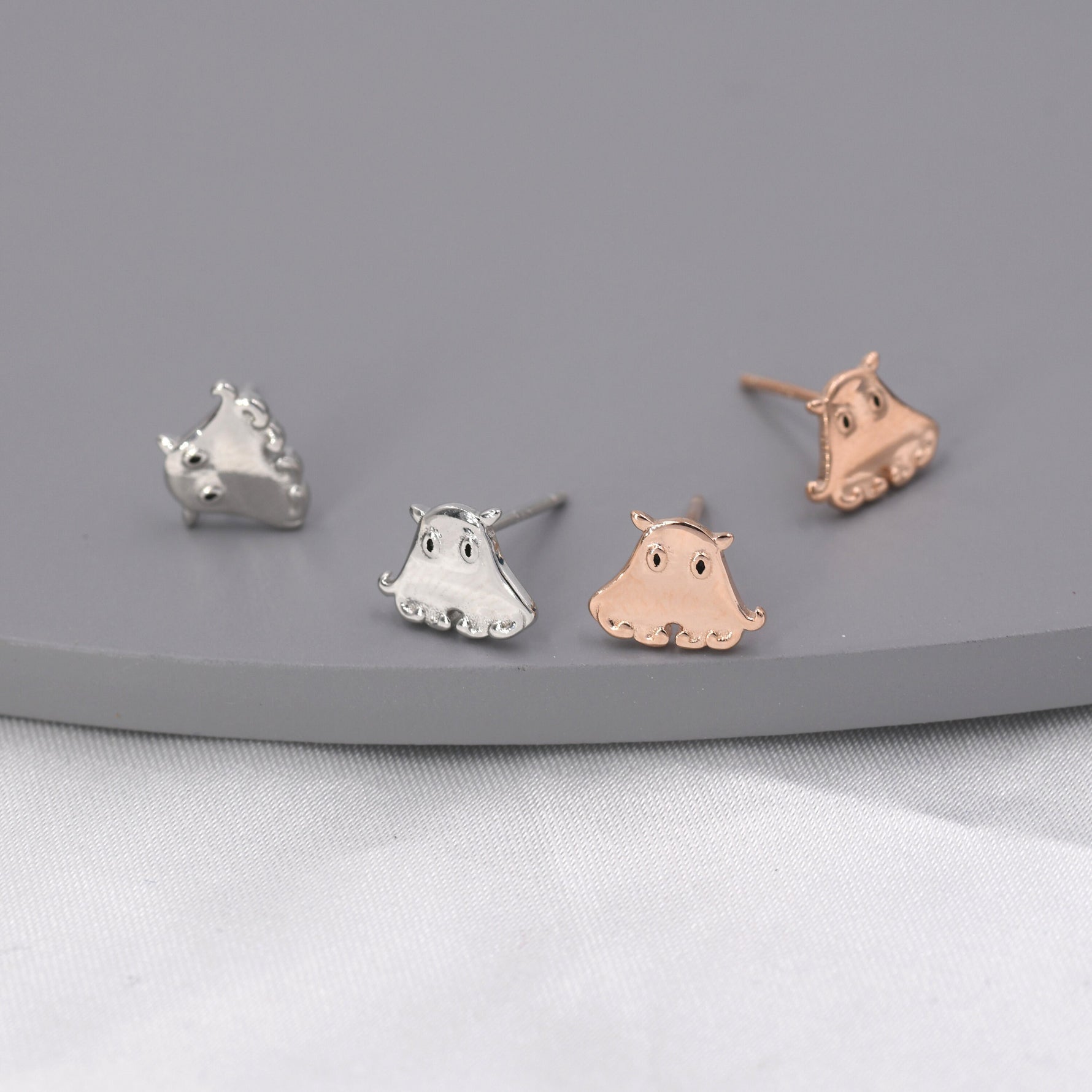 Umbrella Octopus Stud Earrings in Sterling Silver, Silver or Rose Gold, Ocean Animal Earrings, Nature Inspired