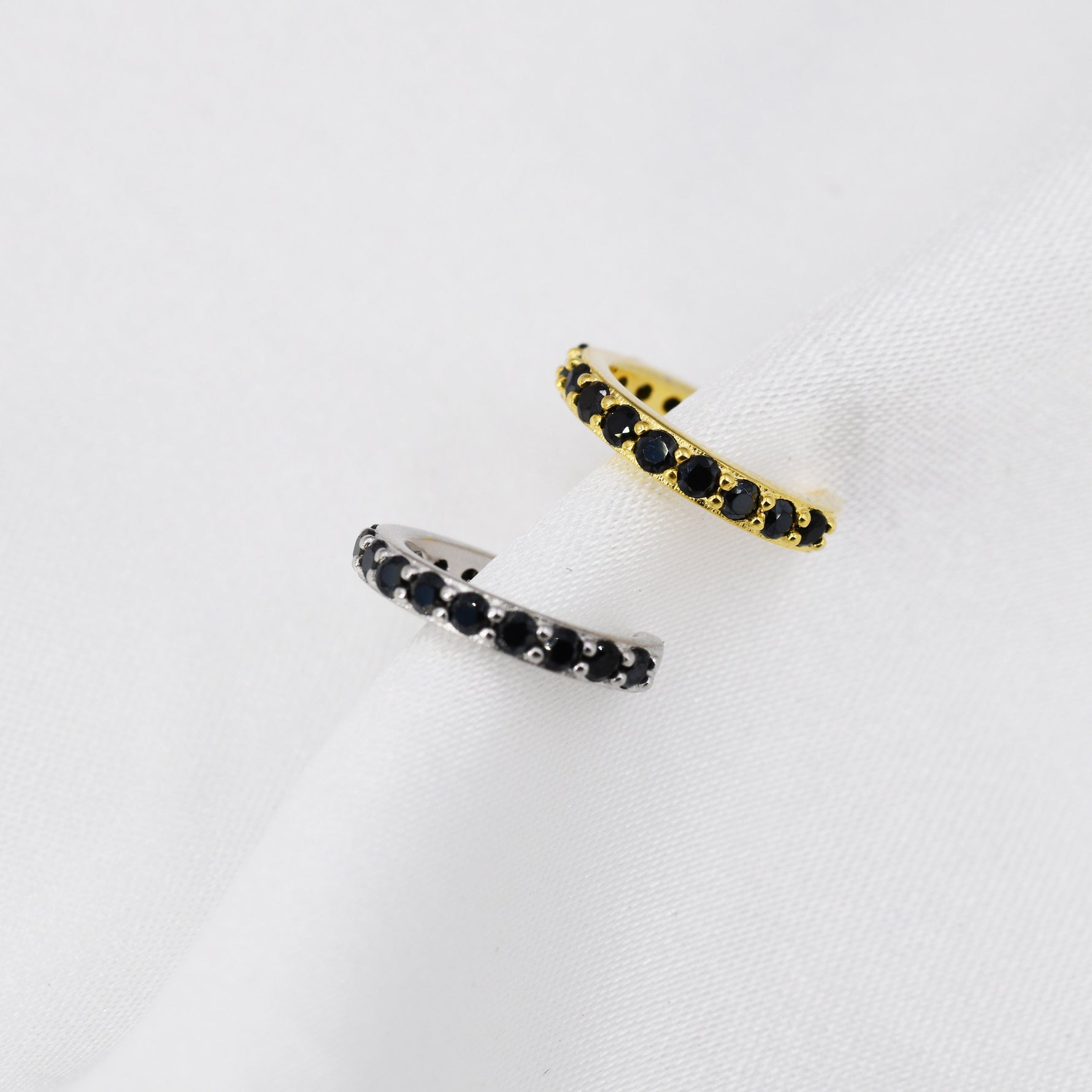 Black CZ Ear Cuff in Sterling Silver, Silver or Gold, Simple Piercing Free Earrings, Minimalist Ear Cuff, Black Diamond Ear Cuff