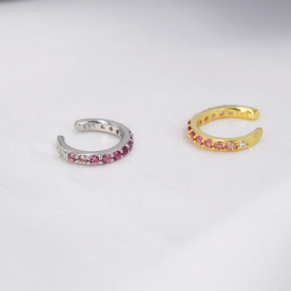 Ruby Red Ombre CZ Ear Cuff in Sterling Silver, Silver or Gold, Simple Piercing Free Earrings, Minimalist Ear Cuff, Pink CZ Ear Cuff