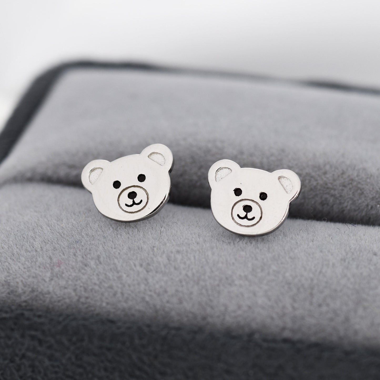 Teddy Bear Stud Earrings in Sterling Silver, Silver or Gold, Cute Gift, Teddy Earrings