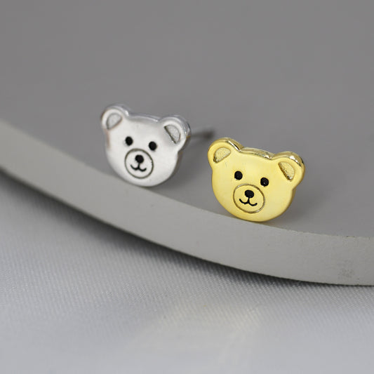 Teddy Bear Stud Earrings in Sterling Silver, Silver or Gold, Cute Gift, Teddy Earrings