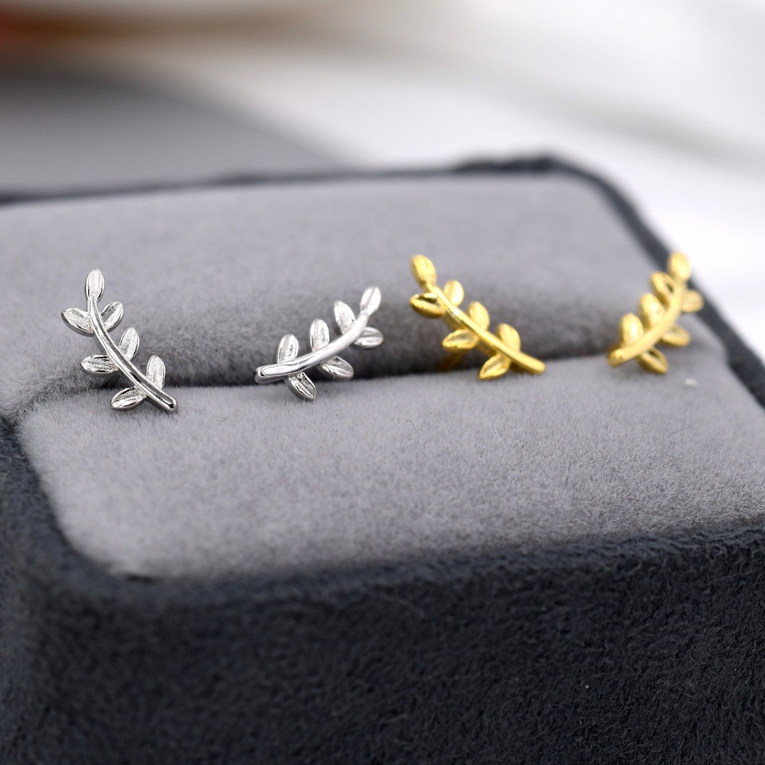 Tiny Leaf Stud Earrings in Sterling Silver - Tree Branch Stud Earrings  - Olive Branch - Cute,  Fun, Whimsical, Botanical Earrings