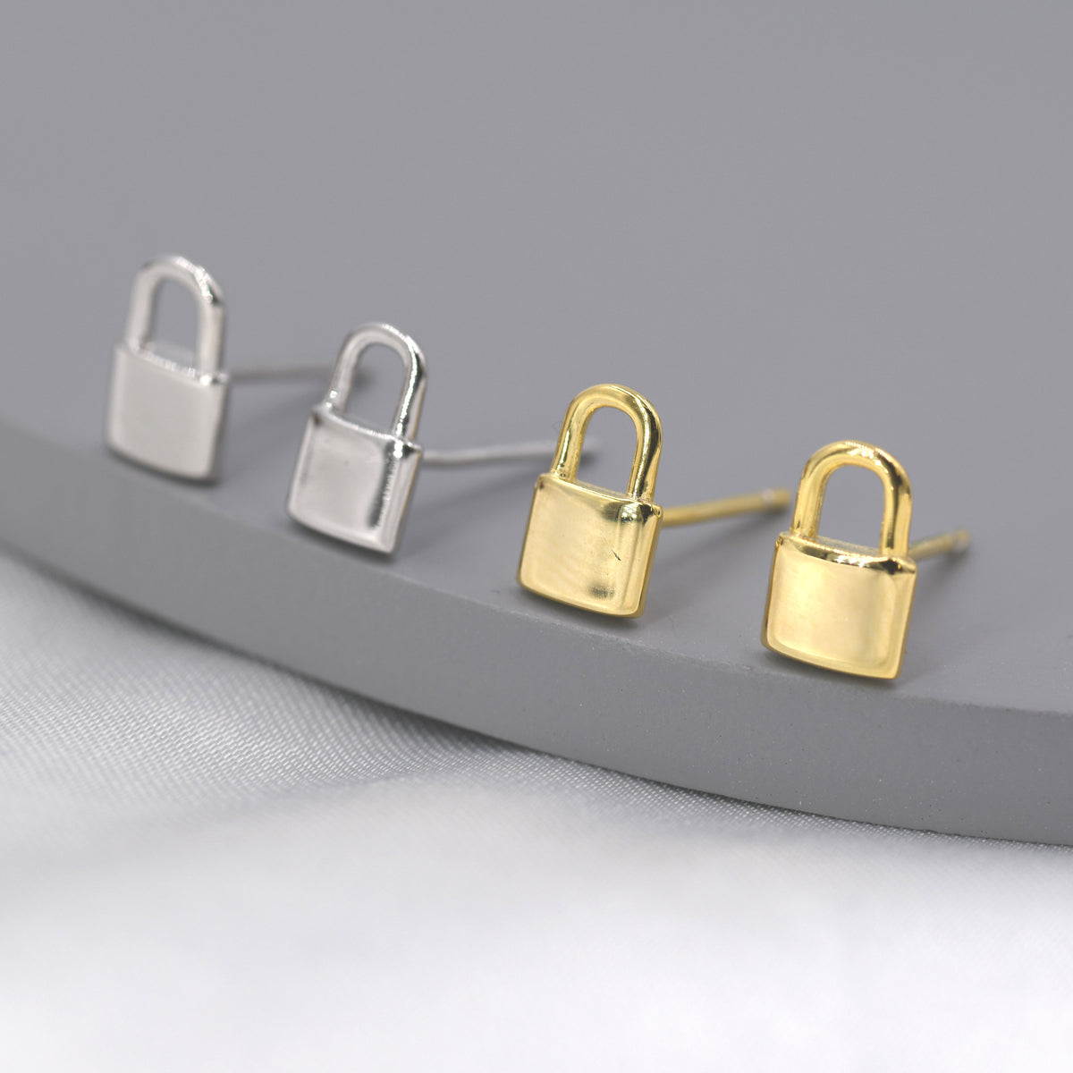 Small Padlock Stud Earrings in Sterling Silver, Silver or Gold, Small Lock Earrings, Tiny Padlock Earrings