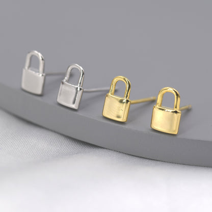 Small Padlock Stud Earrings in Sterling Silver, Silver or Gold, Small Lock Earrings, Tiny Padlock Earrings