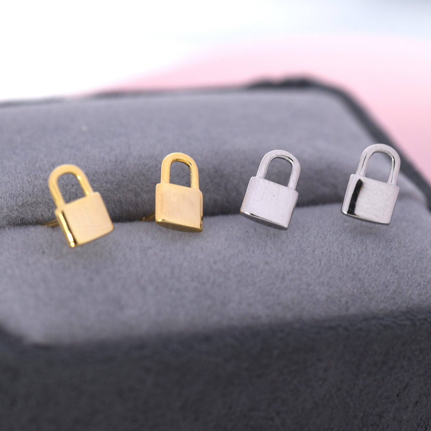 Small Padlock Stud Earrings in Sterling Silver, Silver or Gold, Small Lock Earrings, Tiny Padlock Earrings