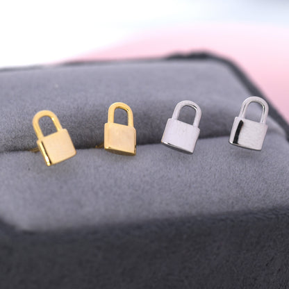 Small Padlock Stud Earrings in Sterling Silver, Silver or Gold, Small Lock Earrings, Tiny Padlock Earrings