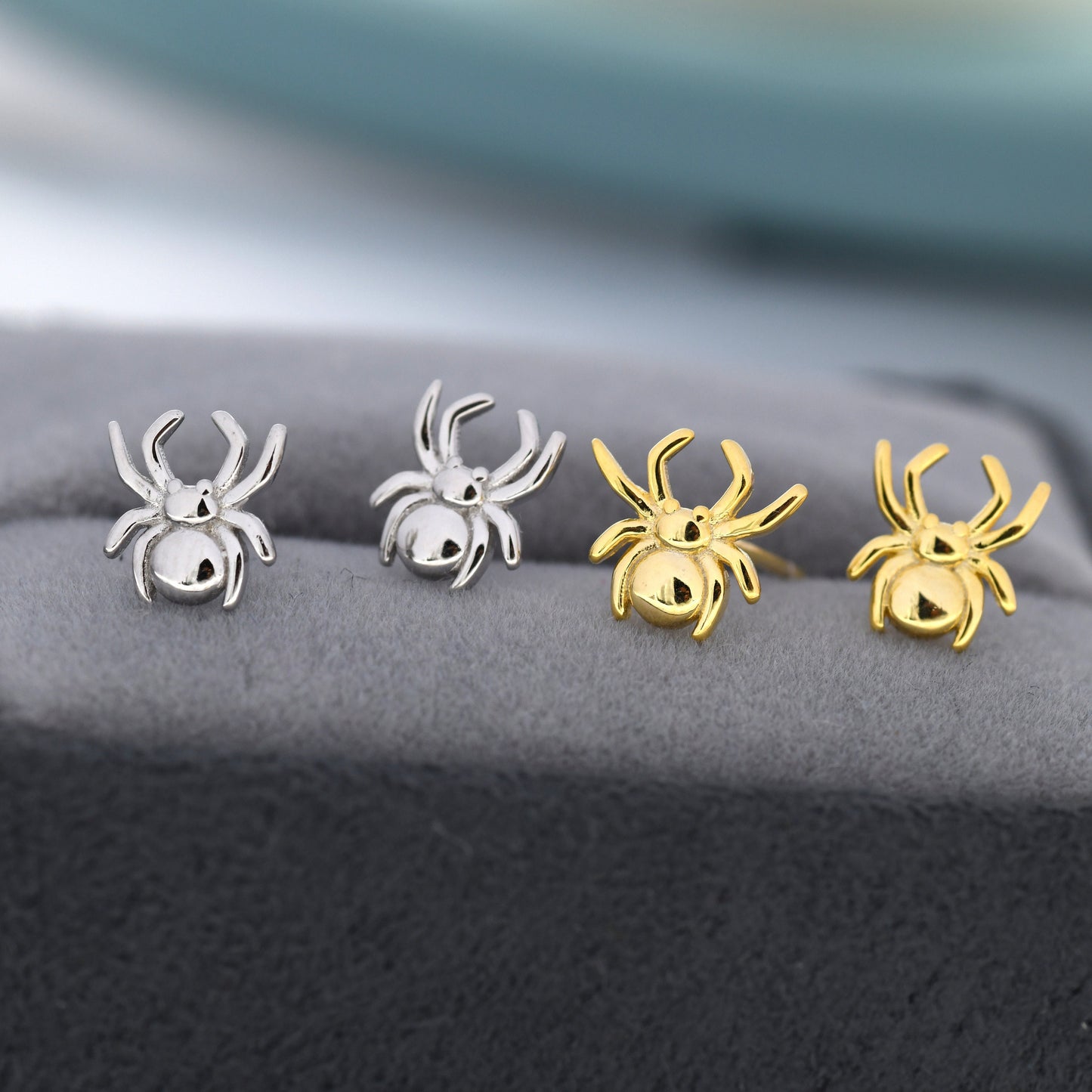 Spider Stud Earrings in Sterling Silver, Silver or Gold, Animal Earrings, Nature Inspired, Insect Earrings