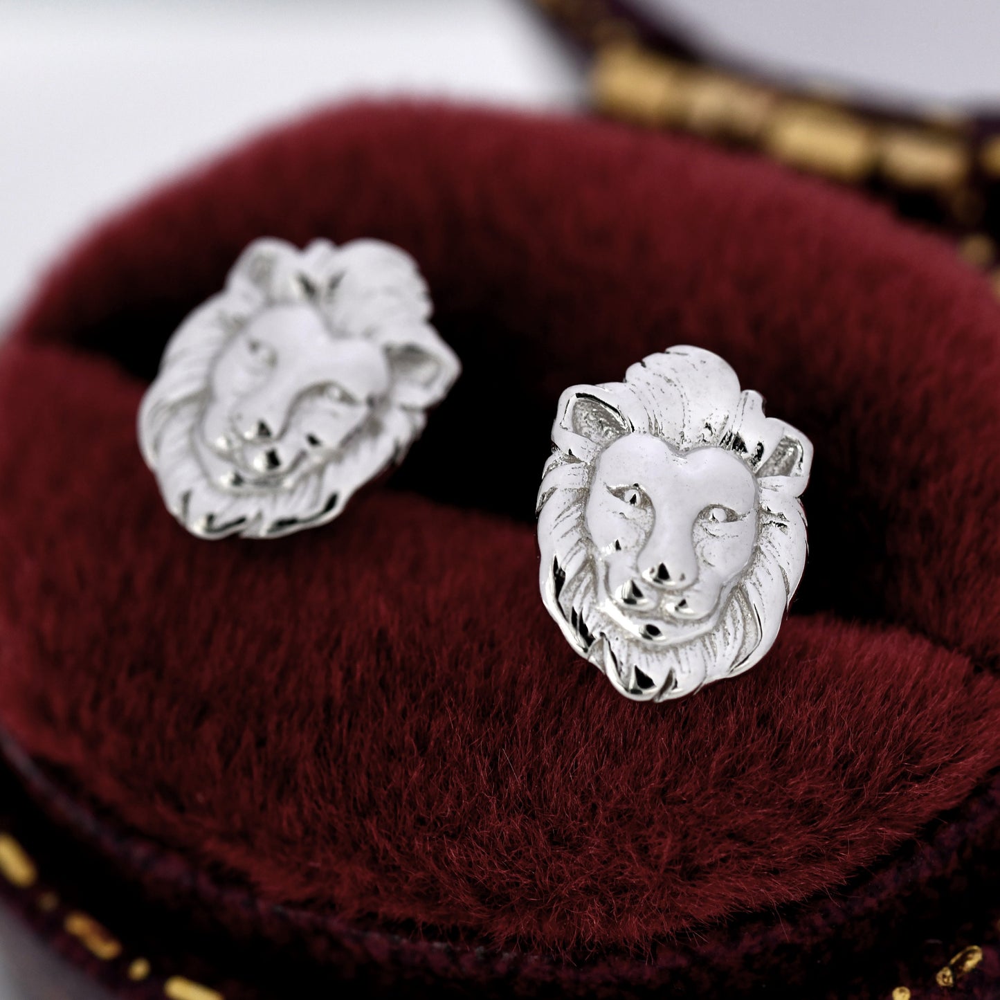 Lion Head Stud Earrings in Sterling Silver, Silver or Gold, Animal Earrings, Nature Inspired