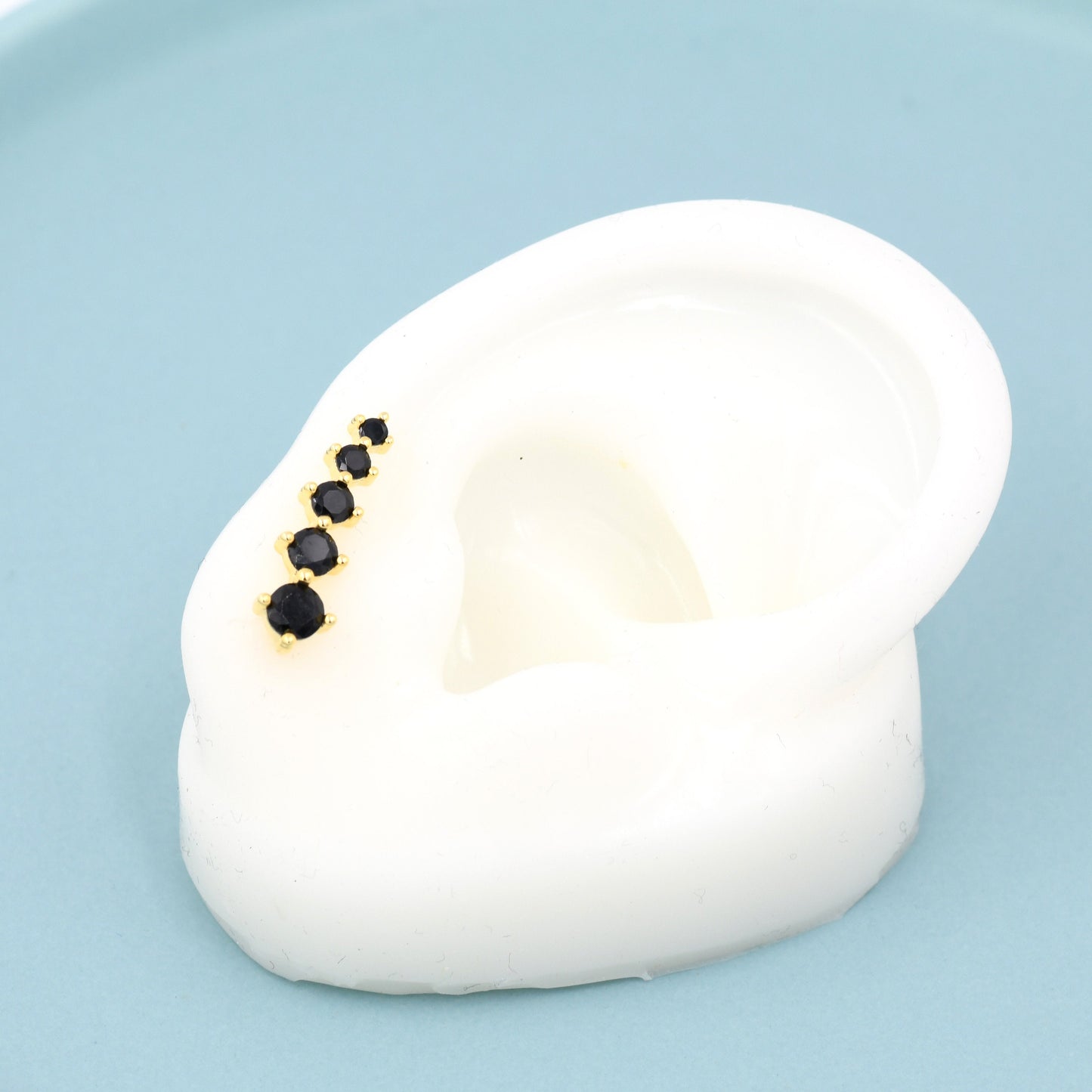 Black CZ Crystal Crawler Earrings in Sterling Silver, Silver or Gold