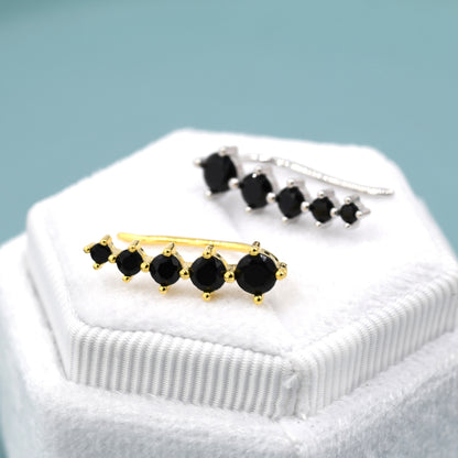 Black CZ Crystal Crawler Earrings in Sterling Silver, Silver or Gold