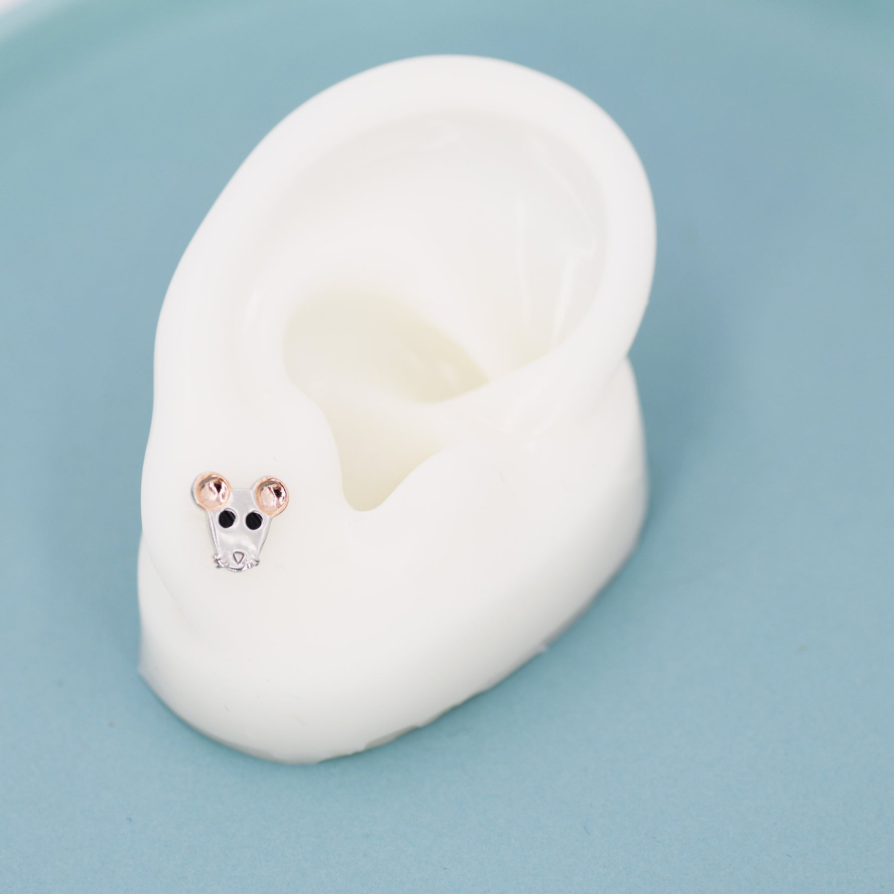 Mouse Stud Earrings in Sterling Silver, Sterling Silver Rat Earrings, Rose Gold Coated, Nature Inspired Animal Earrings