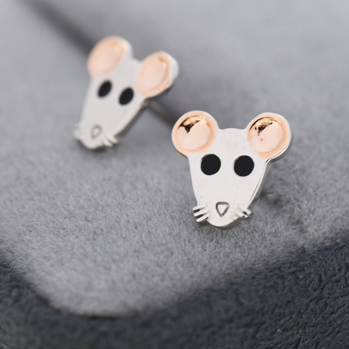 Mouse Stud Earrings in Sterling Silver, Sterling Silver Rat Earrings, Rose Gold Coated, Nature Inspired Animal Earrings