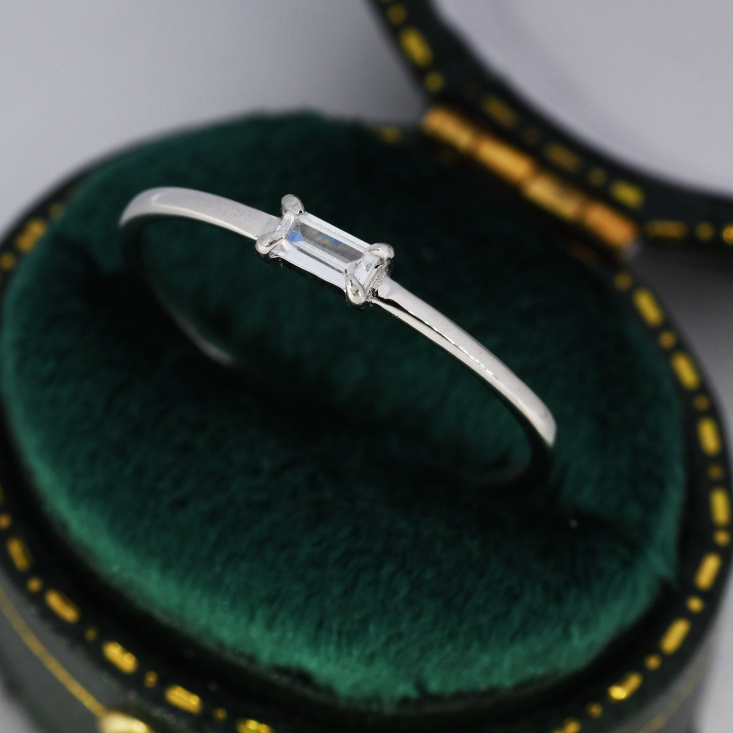 Single Baguette CZ Ring in Sterling Silver, Silver or Gold, 4 Pronged Set, Minimalist CZ Ring US 5 - 8