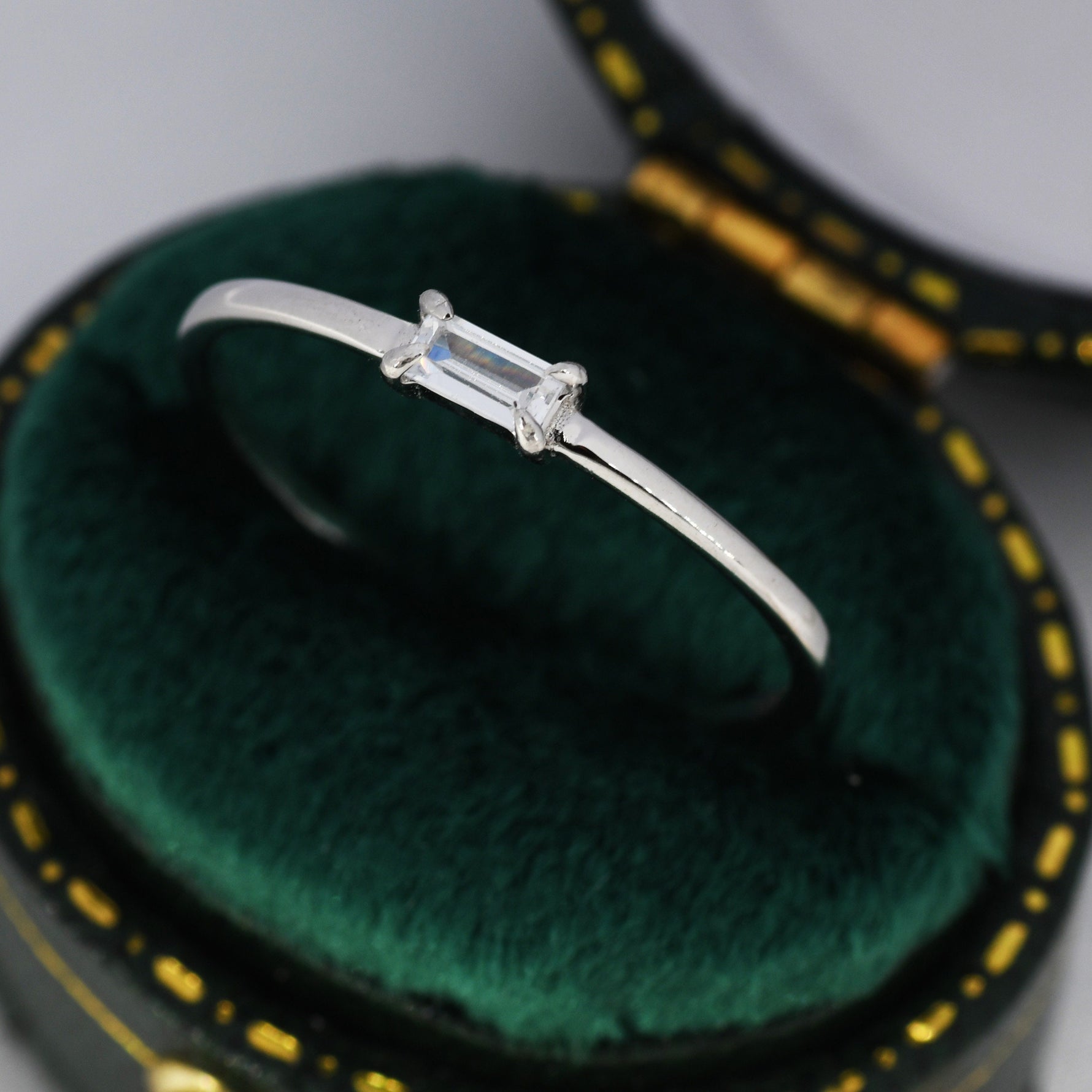 Single Baguette CZ Ring in Sterling Silver, Silver or Gold, Pronged Set, Minimalist CZ Ring US 5 - 8