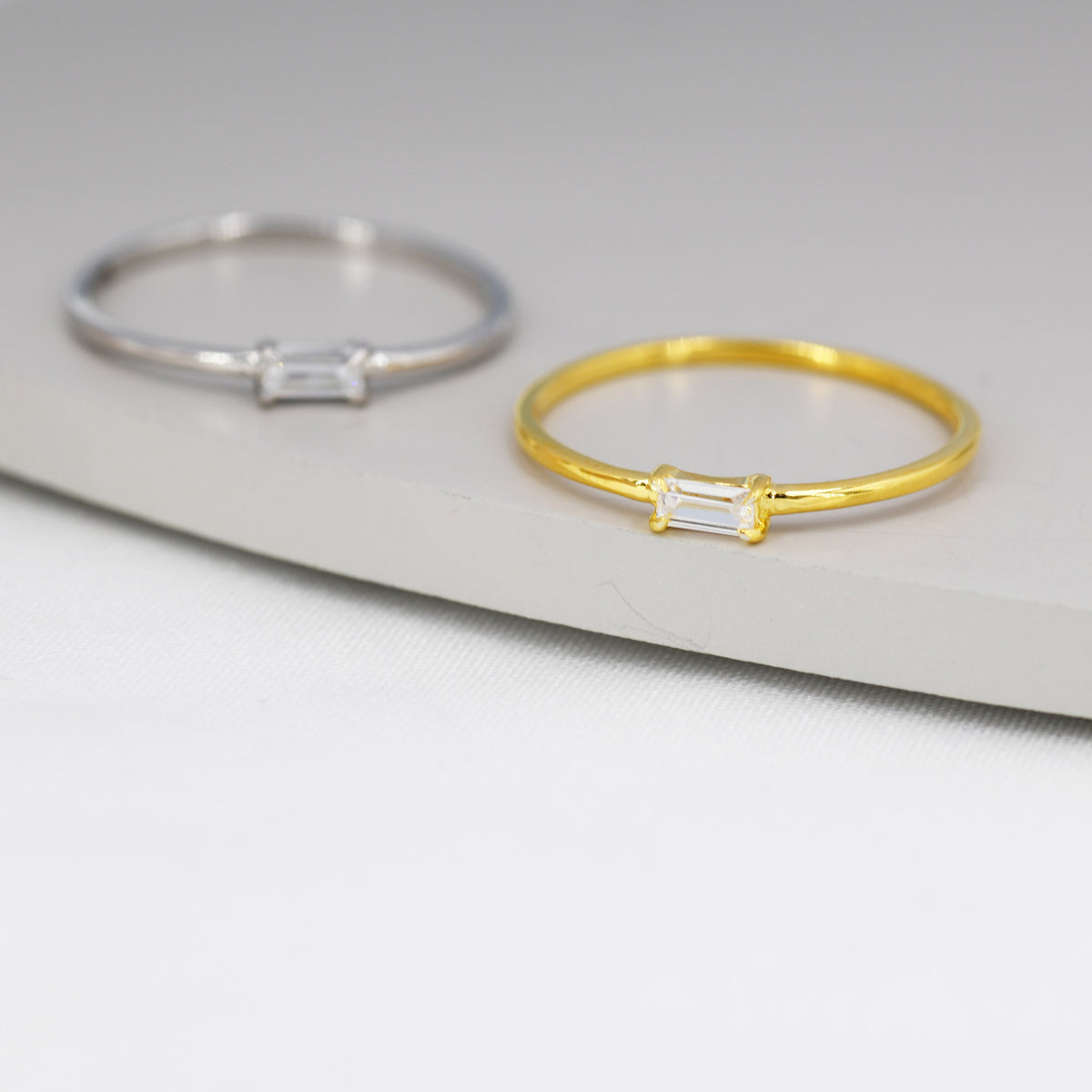 Single Baguette CZ Ring in Sterling Silver, Silver or Gold, Pronged Set, Minimalist CZ Ring US 5 - 8