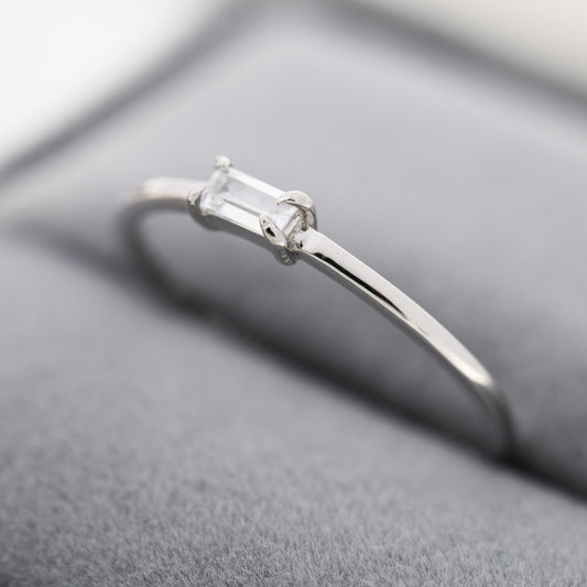 Single Baguette CZ Ring in Sterling Silver, Silver or Gold, 4 Pronged Set, Minimalist CZ Ring US 5 - 8