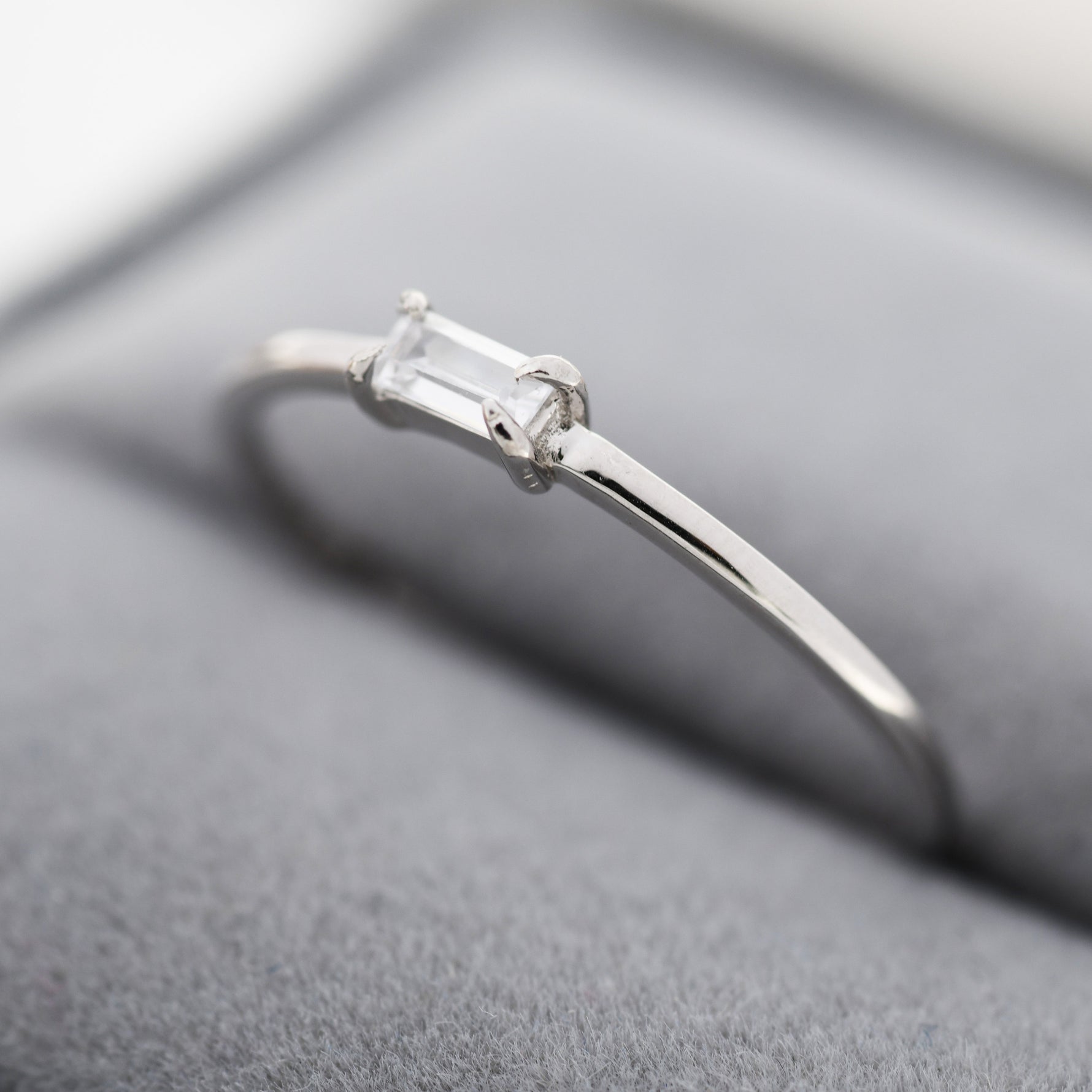 Single Baguette CZ Ring in Sterling Silver, Silver or Gold, Pronged Set, Minimalist CZ Ring US 5 - 8