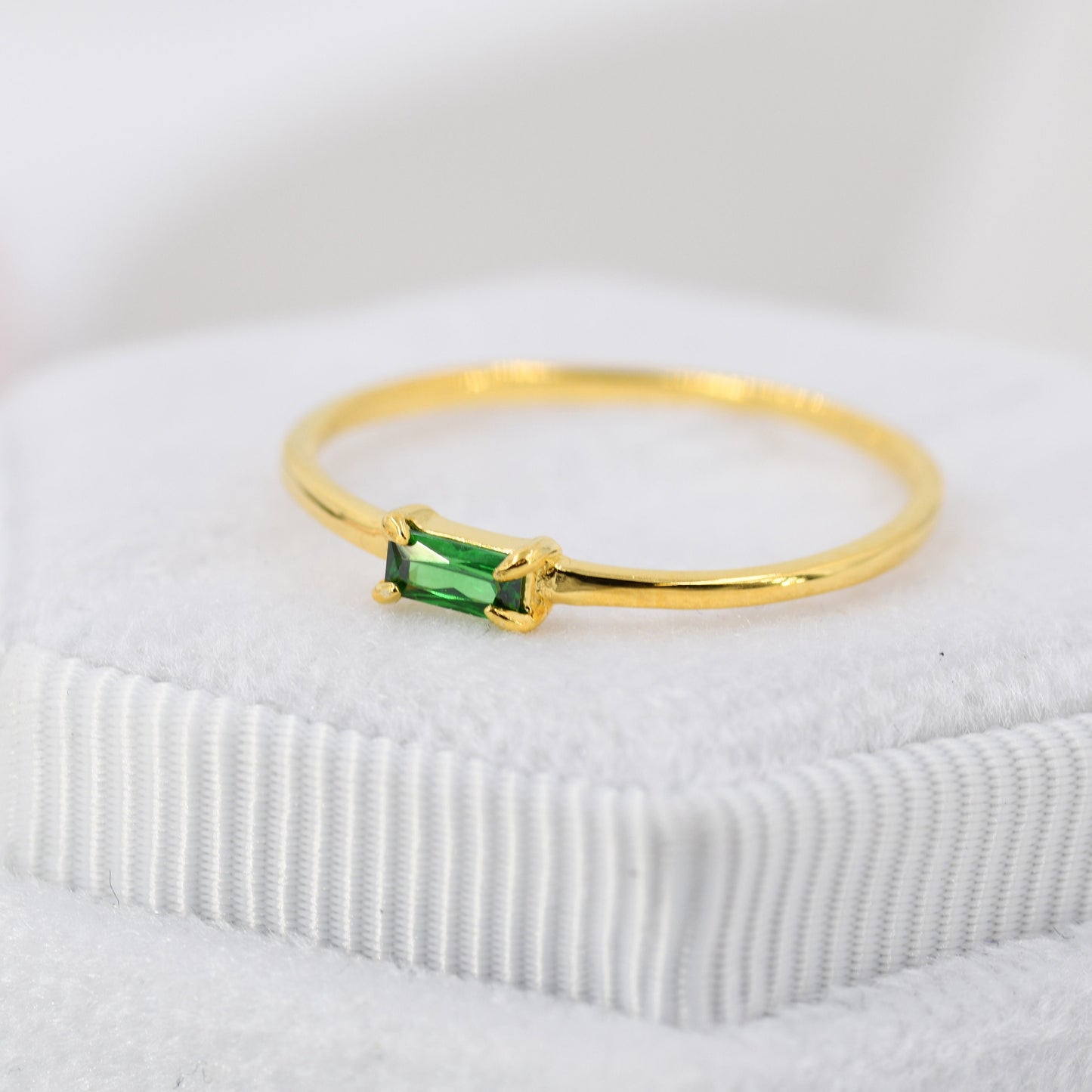 Emerald Baguette CZ Ring in Sterling Silver, Silver or Gold, Pronged Set, Minimalist Single Baguette CZ Ring US 5 - 8