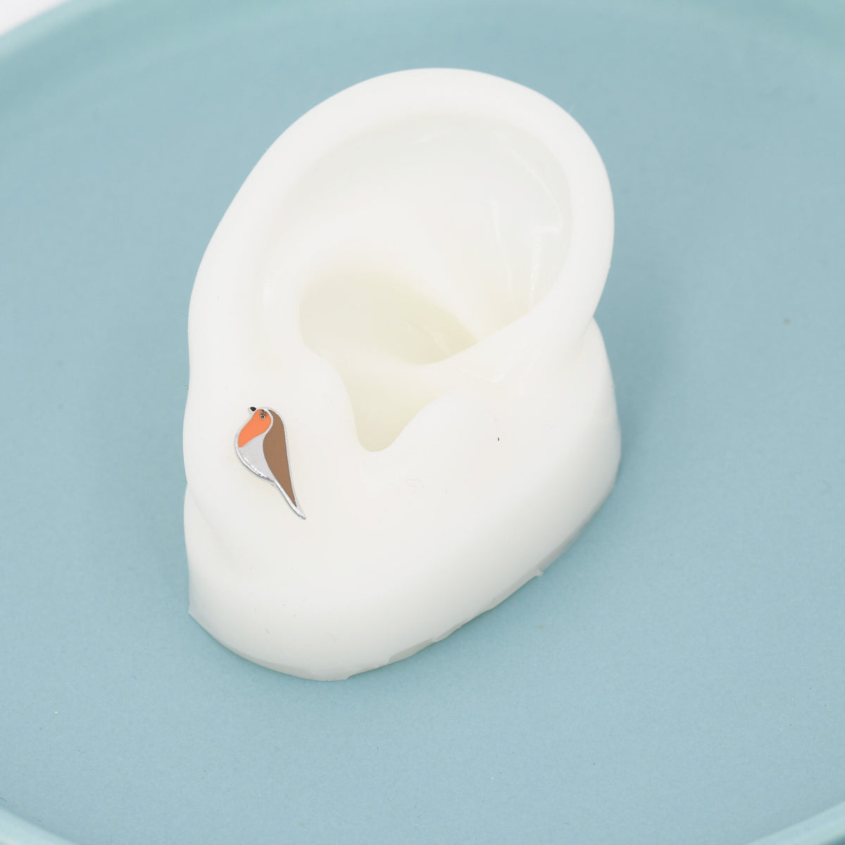 Mismatched Robin Bird and Mushroom Stud Earrings in Sterling Silver, Asymmetric Red Mushroom and Robin Earrings, Hand Painted Enamel