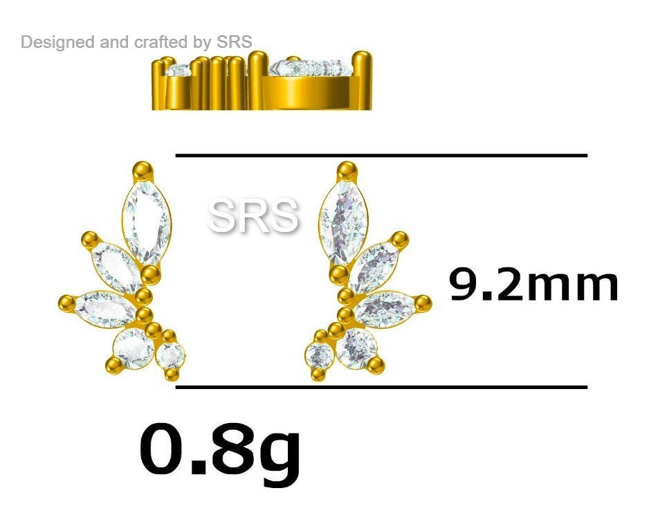 Mini Marquise CZ 16G Internally Threaded Flat Back Earrings in Sterling Silver