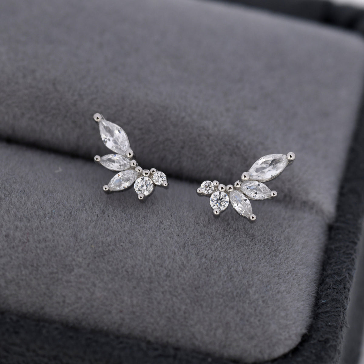 Mini Marquise CZ 16G Internally Threaded Flat Back Earrings in Sterling Silver