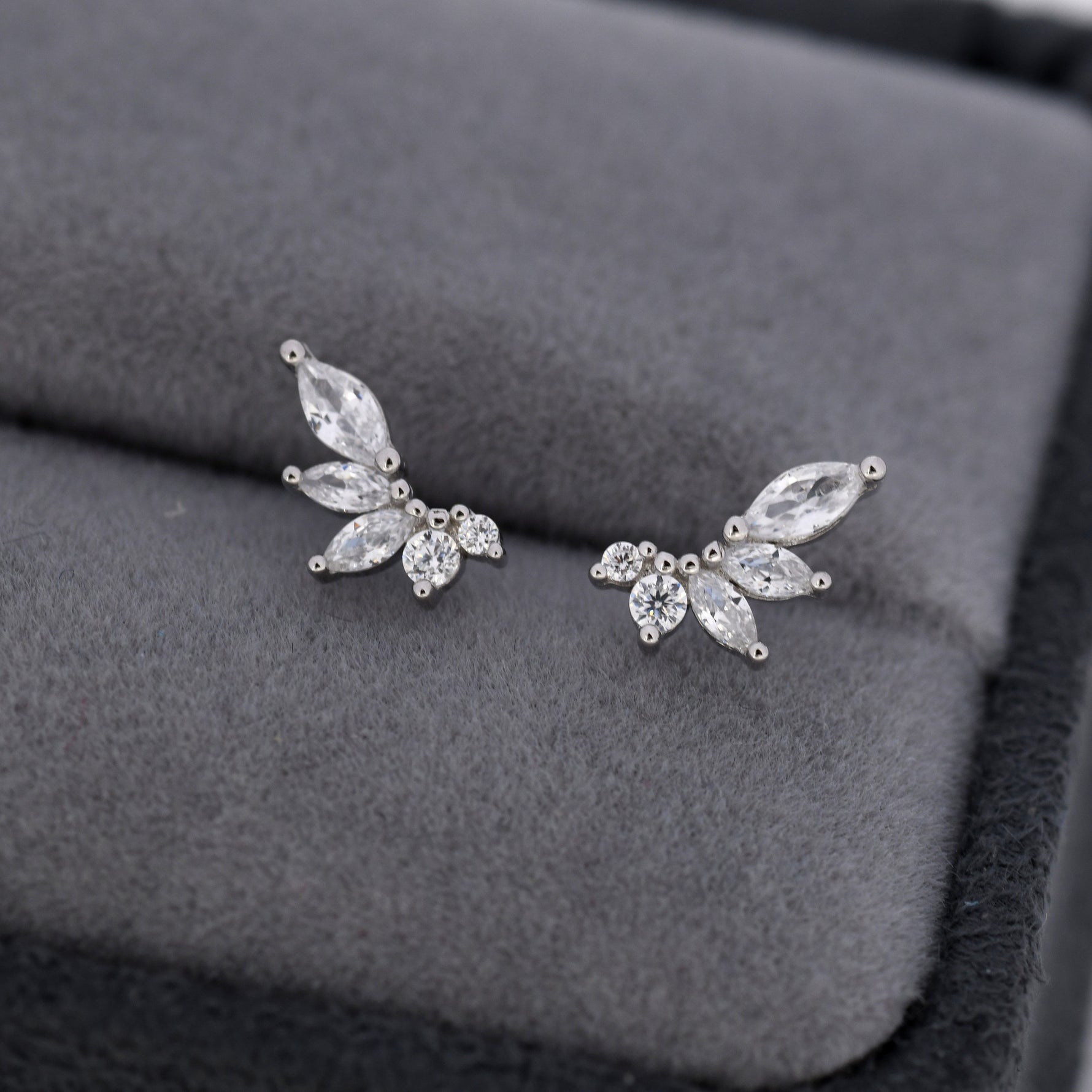 Mini Marquise CZ 16G Internally Threaded Flat Back Earrings in Sterling Silver
